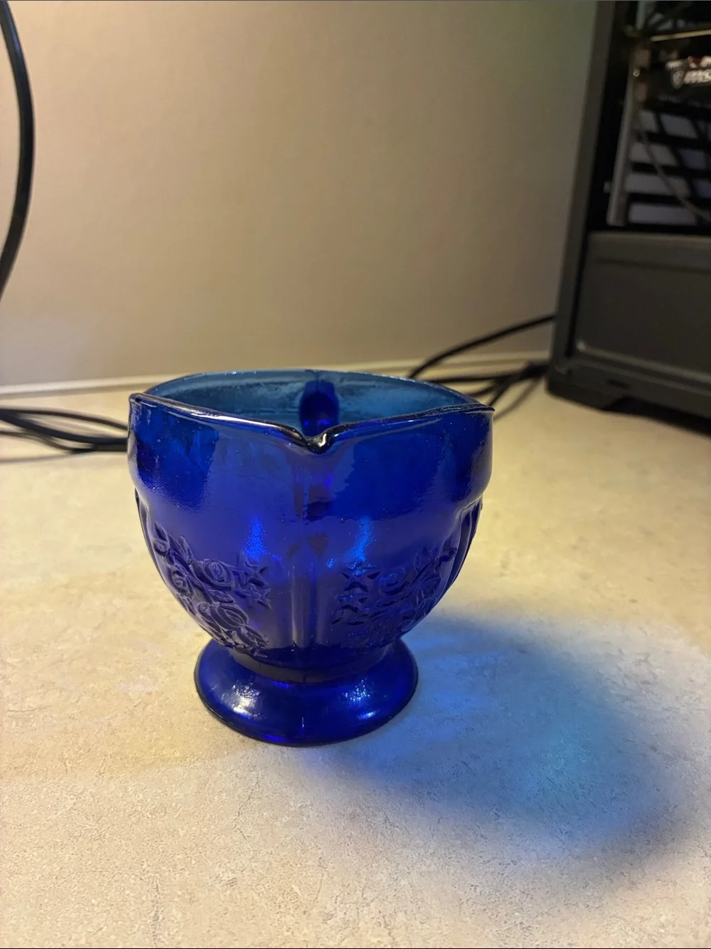Cobalt Blue Glass Sugar and Creamer Set - Classic Decorative Serving